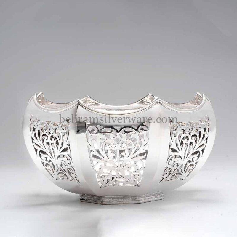 Scalloped Rim Cutwork Silver Bowl