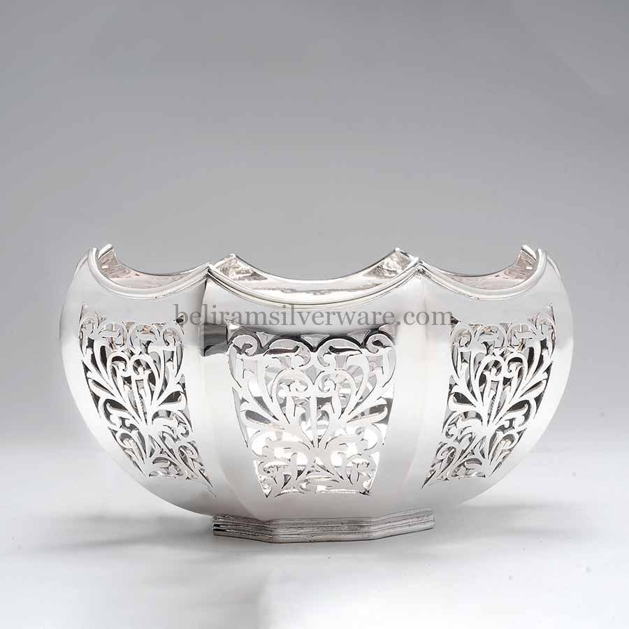 Scalloped Rim Cutwork Silver Bowl