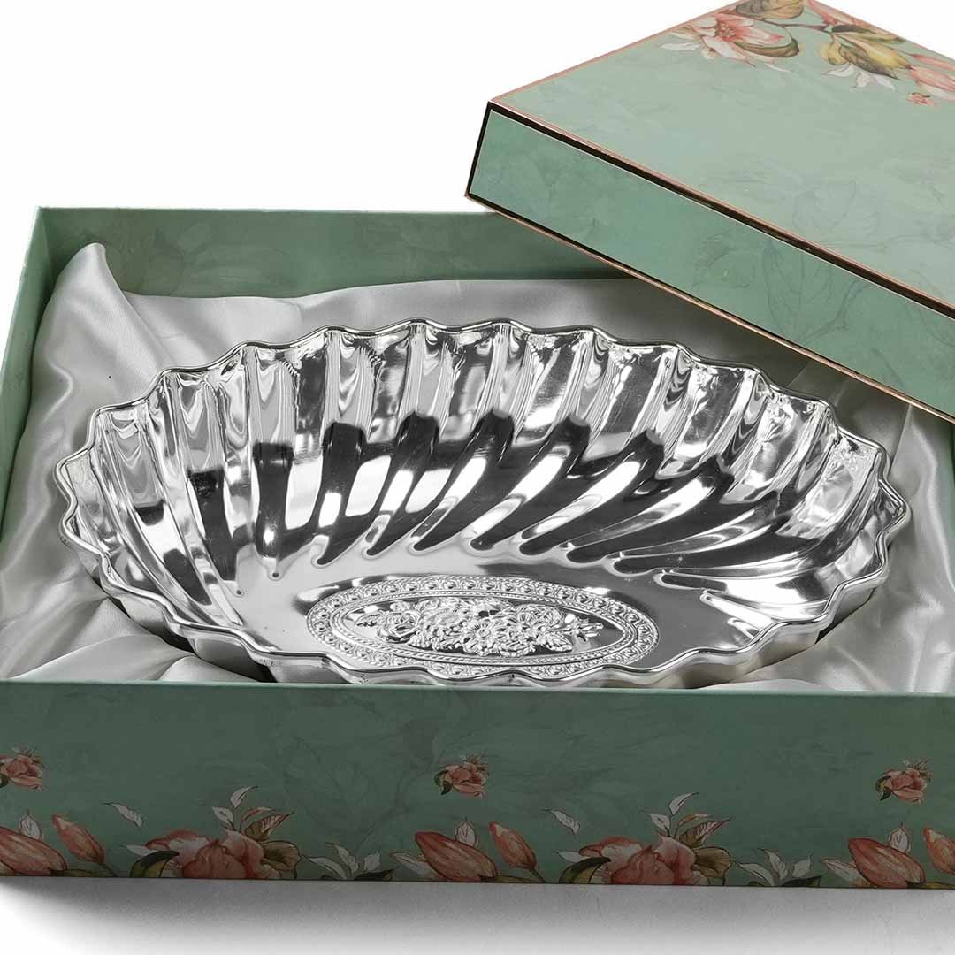 Fluted Oval Silver Bowl