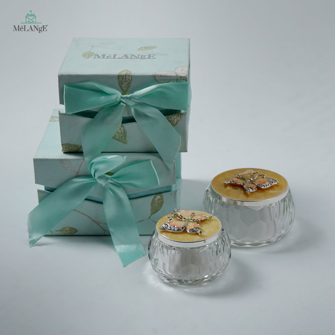 Butterfly Enameled Crystal Jewellery Boxes