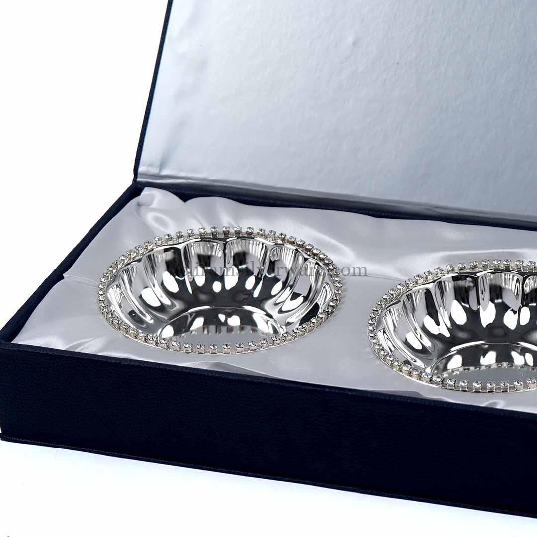 Crystal Beaded Fluted Silver Bowl Set